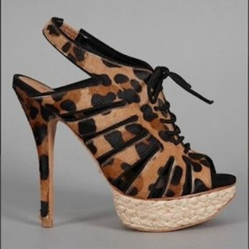 NWOB Schutz Ashley Calf Hair Lace Up Platform Peep Toe Heels